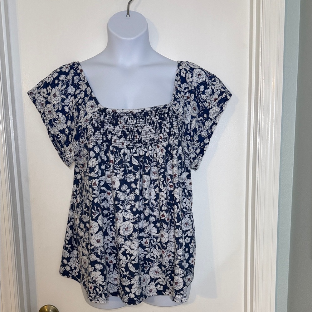 Lane Bryant Floral Navy Blue Women's Top